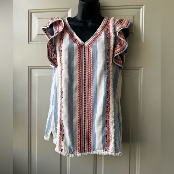 THML Blue and Pink Flutter Sleeve Blouse Size Medium - Picture 3 of 13